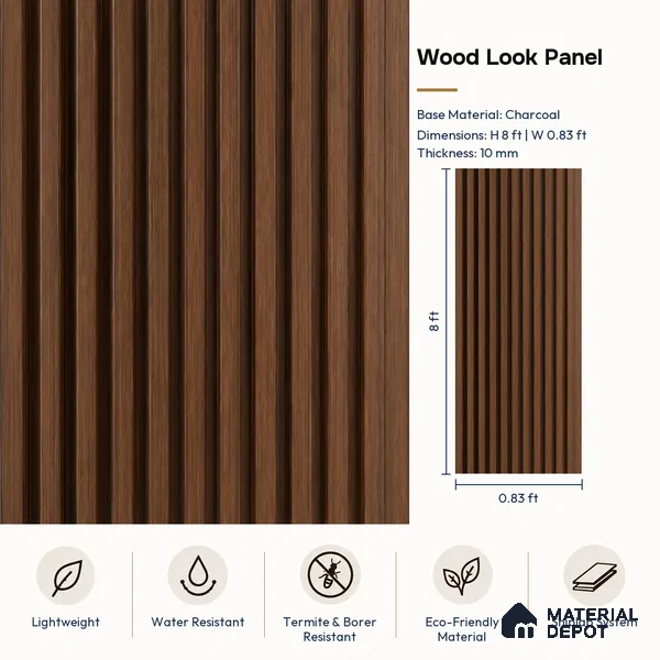PN 07658 Wood Look Louver 8 ft x 0.83 ft Texture Finish  - 10 mm | Suitable for Feature Wall, TV Unit & Living Room
