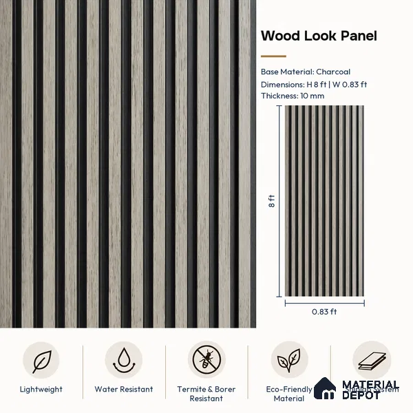 PN 07660 Wood Look Louver 8 ft x 0.83 ft Texture Finish  - 10 mm | Suitable for Feature Wall, TV Unit & Living Room