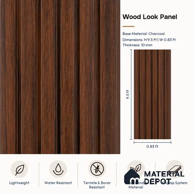 PN 07670 Wood Look Louver 9.5 ft x 0.83 ft Texture Finish  - 10 mm | Suitable for Feature Wall, TV Unit & Living Room