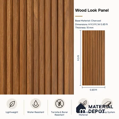 PN 07673 Wood Look Louver 9.5 ft x 0.83 ft Texture Finish  - 10 mm | Suitable for Feature Wall, TV Unit & Living Room