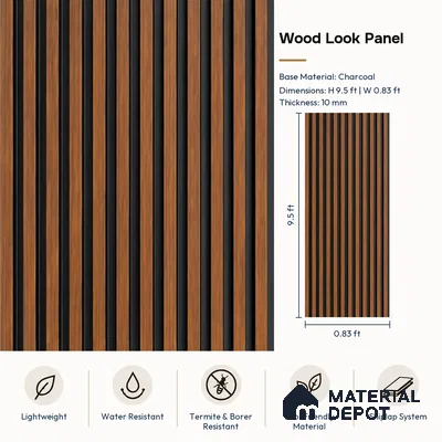 PN 07675 Wood Look Louver 9.5 ft x 0.83 ft Texture Finish  - 10 mm | Suitable for Feature Wall, TV Unit & Living Room