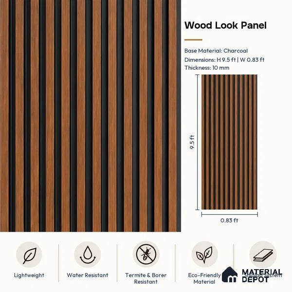 PN 07675 Wood Look Louver 9.5 ft x 0.83 ft Texture Finish  - 10 mm | Suitable for Feature Wall, TV Unit & Living Room