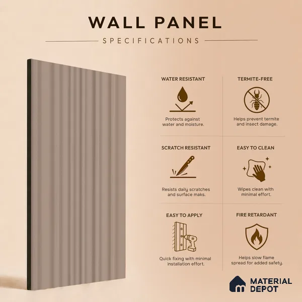 Mocha Brown Plain Colour Look PN 00001 9.5 ft x 4.8 inch Charcoal Panel - 12 mm | Suitable for Feature Wall, TV Unit & Living Room | Width is Subjected to 5% Variation