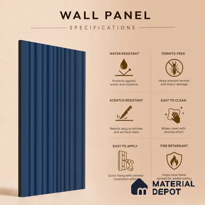 Prussian Blue Plain Colour Look PN 00517 9.5 ft x 4.8 inch Charcoal Panel - 12 mm | Suitable for Feature Wall, TV Unit & Living Room | Width is Subjected to 5% Variation