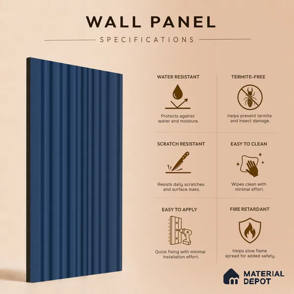 Prussian Blue Plain Colour Look PN 00517 9.5 ft x 4.8 inch Charcoal Panel - 12 mm | Suitable for Feature Wall, TV Unit & Living Room | Width is Subjected to 5% Variation
