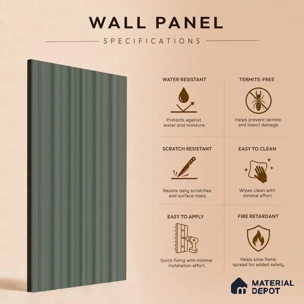Smoke Grey Plain Colour Look PN 00518 9.5 ft x 4.8 inch Charcoal Panel - 12 mm | Suitable for Feature Wall, Living Room & Bedroom | Width is Subjected to 5% Variation
