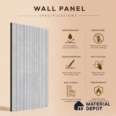 Light Grey Marble Look PN 00522 9.5 ft x 4.8 inch Charcoal Panel - 12 mm | Suitable for Feature Wall, TV Unit & Living Room | Width is Subjected to 5% Variation