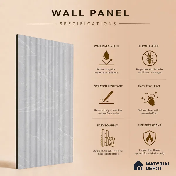 Light Grey Marble Look PN 00522 9.5 ft x 4.8 inch Charcoal Panel - 12 mm | Suitable for Feature Wall, TV Unit & Living Room | Width is Subjected to 5% Variation