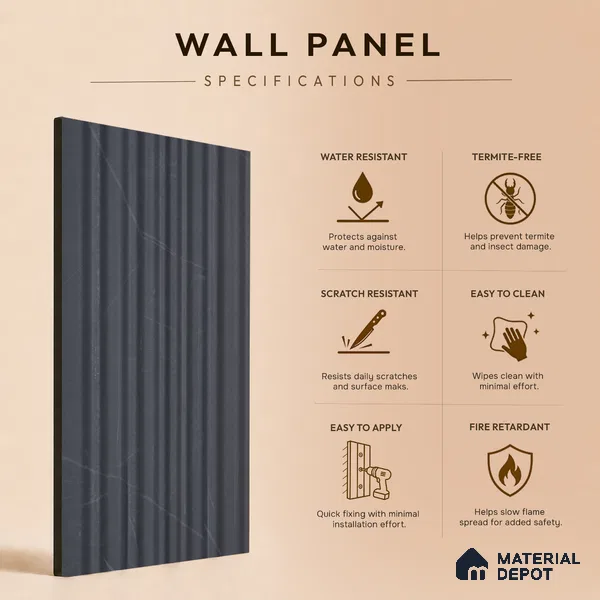 Graphite Grey Plain Colour Look PN 00523 9.5 ft x 4.8 inch Charcoal Panel - 12 mm | Suitable for Feature Wall, TV Unit & Living Room | Width is Subjected to 5% Variation