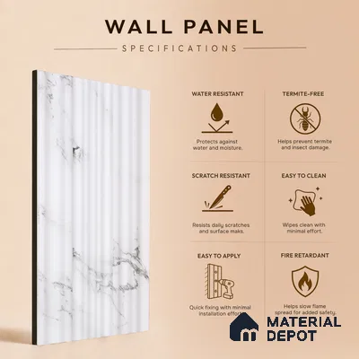 Dove Grey Marble Look PN 00524 9.5 ft x 4.8 inch Charcoal Panel - 12 mm | Suitable for Feature Wall, TV Unit & Living Room | Width is Subjected to 5% Variation