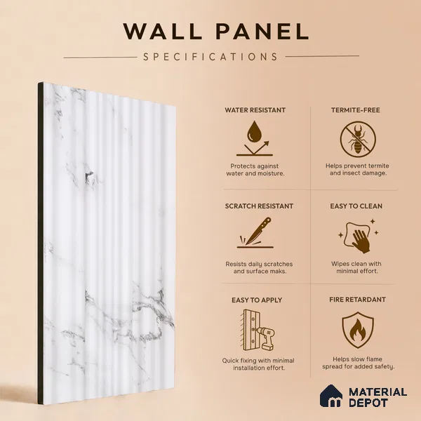 Dove Grey Marble Look PN 00524 9.5 ft x 4.8 inch Charcoal Panel - 12 mm | Suitable for Feature Wall, TV Unit & Living Room | Width is Subjected to 5% Variation