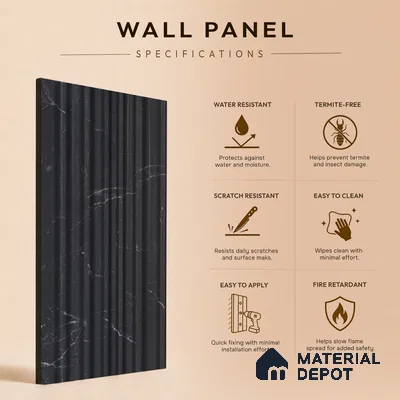 Graphite Black Marble Look PN 00525 9.5 ft x 4.8 inch Charcoal Panel - 12 mm | Suitable for Feature Wall, TV Unit & Living Room | Width is Subjected to 5% Variation