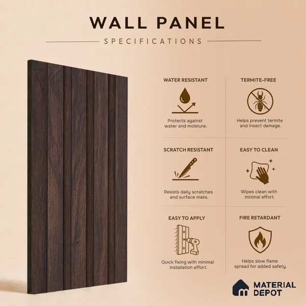 Wooden Look PN 00642 8 ft x 4.8 inch Charcoal Panel - 11 mm | Suitable for Feature Wall, TV Unit & Living Room | Width is Subjected to 5% Variation