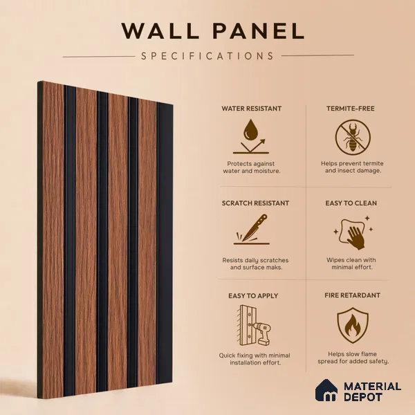 Wooden Look PN 00645 8 ft x 4.8 inch Charcoal Panel - 11 mm | Suitable for Feature Wall, TV Unit & Living Room | Width is Subjected to 5% Variation