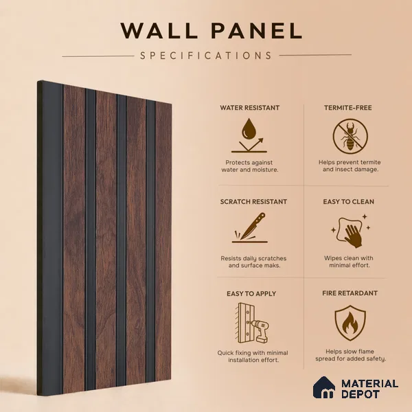 Wooden Look PN 00646 8 ft x 4.8 inch Charcoal Panel - 11 mm | Suitable for Feature Wall, TV Unit & Living Room | Width is Subjected to 5% Variation