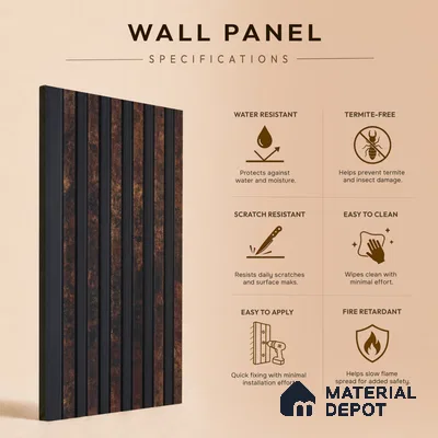 Wooden Look PN 00649 8 ft x 4.8 inch Charcoal Panel - 11 mm | Suitable for Feature Wall, TV Unit & Living Room | Width is Subjected to 5% Variation