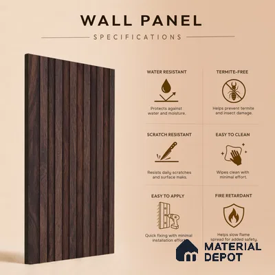 Wooden Look PN 00651 8 ft x 4.8 inch Charcoal Panel - 11 mm | Suitable for Feature Wall, TV Unit & Living Room | Width is Subjected to 5% Variation