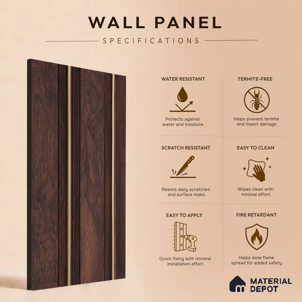 Wooden Look PN 00673 9.5 ft x 4.8 inch Charcoal Panel - 11 mm | Suitable for Feature Wall, TV Unit & Living Room | Width is Subjected to 5% Variation