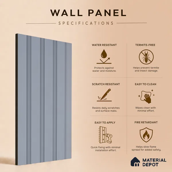 Cloud Grey Plain Colour Look PN 00691 9.5 ft x 4.8 inch Charcoal Panel - 11 mm | Suitable for Feature Wall, TV Unit & Living Room | Width is Subjected to 5% Variation