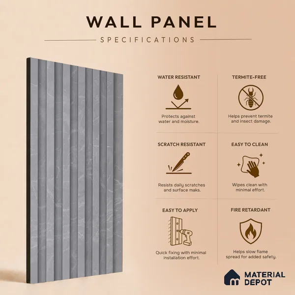 Cloud Grey Stone Look PN 03049 8 ft x 4.8 inch Charcoal Panel -  mm | Suitable for Feature Wall, TV Unit & Living Room | Width is Subjected to 5% Variation