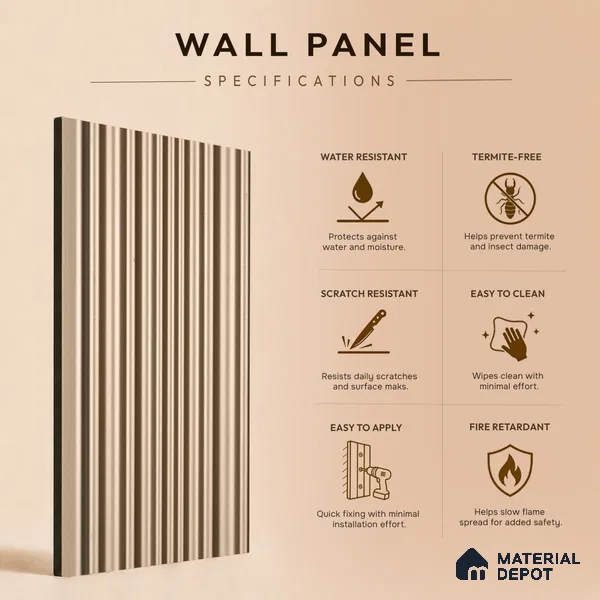 Cappuccino Beige Plain Colour Look PN 03540 9.5 ft x 4.7 inch Charcoal Panel - 12 mm | Suitable for Feature Wall, TV Unit & Living Room | Width is Subjected to 5% Variation