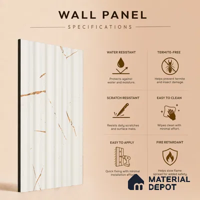 Almond Cream Marble Look PN 03543 9.5 ft x 4.7 inch Charcoal Panel - 12 mm | Suitable for Feature Wall, Living Room & Bedroom | Width is Subjected to 5% Variation