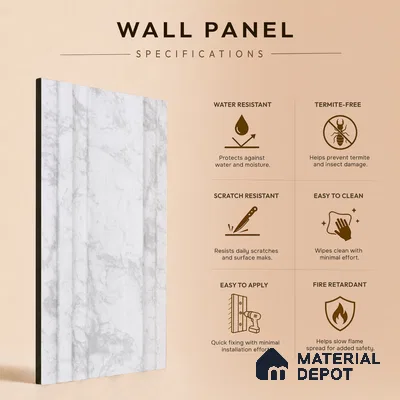 Dove Grey Marble Look PN 03555 9.5 ft x 4.7 inch Charcoal Panel - 12 mm | Suitable for Feature Wall, TV Unit & Living Room | Width is Subjected to 5% Variation