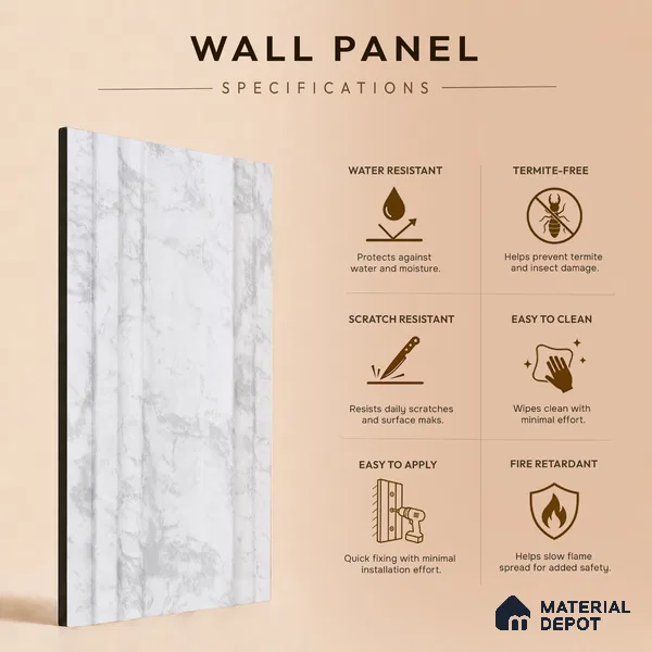 Dove Grey Marble Look PN 03555 9.5 ft x 4.7 inch Charcoal Panel - 12 mm | Suitable for Feature Wall, TV Unit & Living Room | Width is Subjected to 5% Variation
