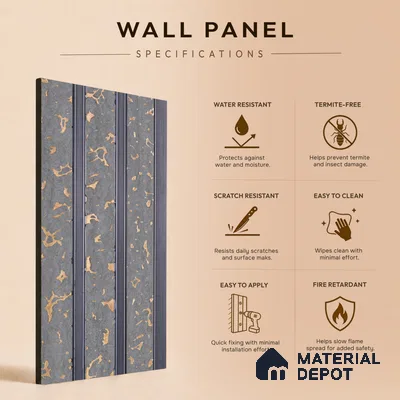 Silver Grey Luxury Look PN 03558 9.5 ft x 4.8 inch Charcoal Panel - 11 mm | Suitable for Feature Wall, TV Unit & Living Room | Width is Subjected to 5% Variation