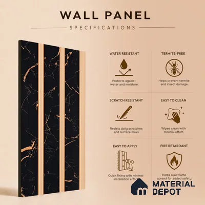 Onyx Black Marble Look PN 05539 9.5 ft x 6 inch Charcoal Panel - 7 mm | Suitable for Feature Wall, TV Unit & Living Room | Width is Subjected to 5% Variation