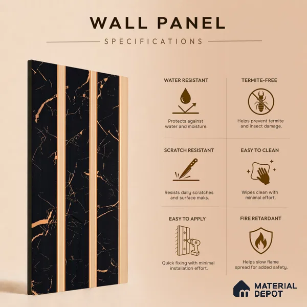 Onyx Black Marble Look PN 05539 9.5 ft x 6 inch Charcoal Panel - 7 mm | Suitable for Feature Wall, TV Unit & Living Room | Width is Subjected to 5% Variation