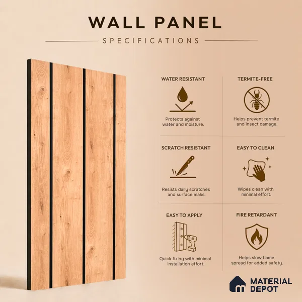 Wooden Look PN 05555 9.5 ft x 12 inch Charcoal Panel - 6 mm | Suitable for Feature Wall, TV Unit & Living Room | Width is Subjected to 5% Variation