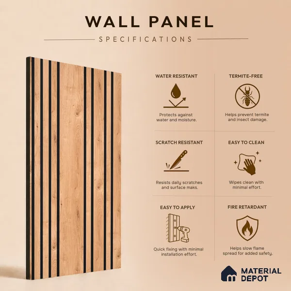 Wooden Look PN 05557 9.5 ft x 12 inch Charcoal Panel - 6 mm | Suitable for Feature Wall, TV Unit & Living Room | Width is Subjected to 5% Variation