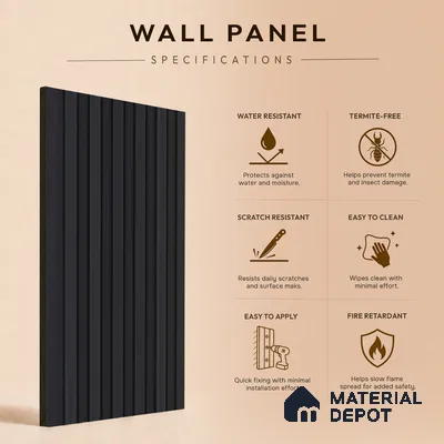 Graphite Black Plain Colour Look PN 05654 8 ft x 4.8 inch Charcoal Panel - 11 mm | Suitable for Feature Wall, TV Unit & Living Room | Width is Subjected to 5% Variation