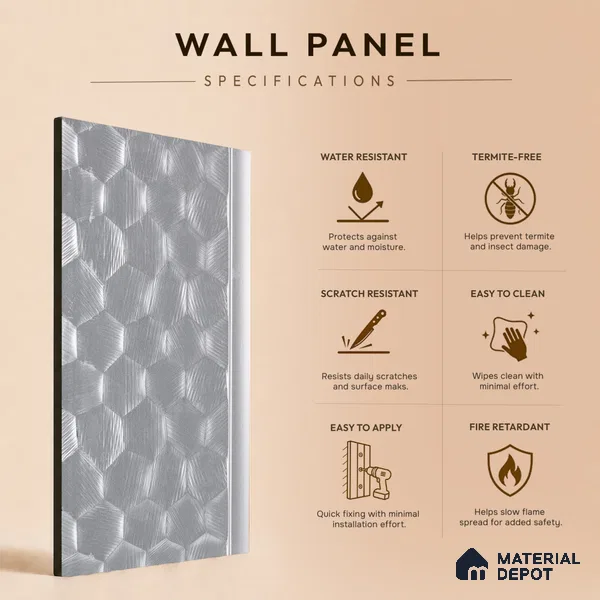 Cloud Grey Metallic Look PN 06073 9.5 ft x 4.7 inch Charcoal Panel - 7 mm | Suitable for Feature Wall, TV Unit & Living Room | Width is Subjected to 5% Variation
