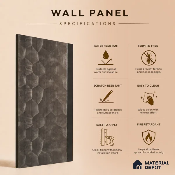 Cappucino Brown Metallic Look PN 06074 9.5 ft x 4.7 inch Charcoal Panel - 7 mm | Suitable for Feature Wall, TV Unit & Living Room | Width is Subjected to 5% Variation