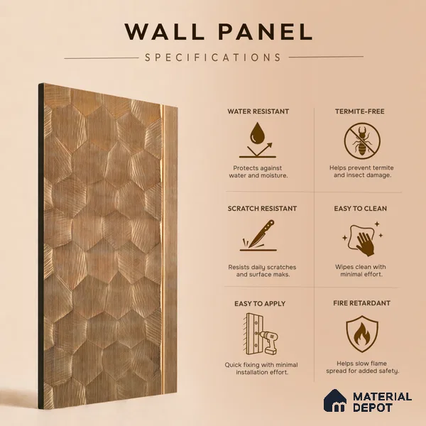 Teak Brown Metallic Look PN 06075 9.5 ft x 4.7 inch Charcoal Panel - 7 mm | Suitable for Feature Wall, TV Unit & Living Room | Width is Subjected to 5% Variation