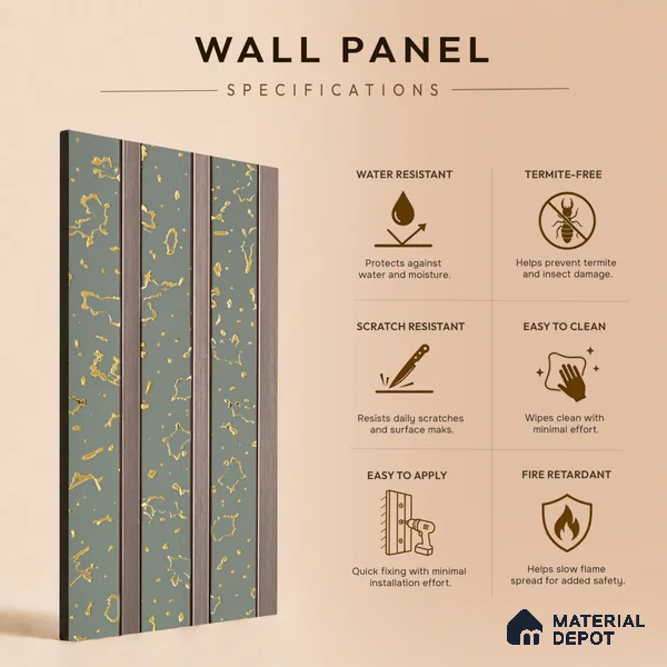 Steel Grey Luxury Look PN 06076 9.5 ft x 4.6 inch Charcoal Panel - 8 mm | Suitable for Feature Wall, TV Unit & Living Room | Width is Subjected to 5% Variation
