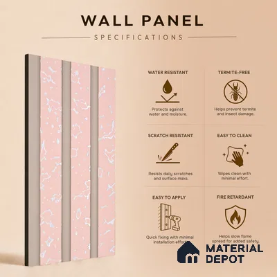 Baby Pink Luxury Look PN 06077 9.5 ft x 4.6 inch Charcoal Panel - 8 mm | Suitable for Feature Wall, TV Unit & Living Room | Width is Subjected to 5% Variation