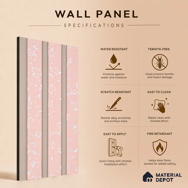 Baby Pink Luxury Look PN 06077 9.5 ft x 4.6 inch Charcoal Panel - 8 mm | Suitable for Feature Wall, TV Unit & Living Room | Width is Subjected to 5% Variation