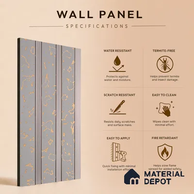 Cloud Grey Luxury Look PN 06081 9.5 ft x 4.6 inch Charcoal Panel - 8 mm | Suitable for Feature Wall, TV Unit & Living Room | Width is Subjected to 5% Variation