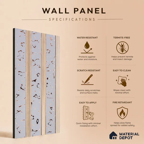 Light Grey Luxury Look PN 06082 9.5 ft x 4.6 inch Charcoal Panel - 8 mm | Suitable for Feature Wall, TV Unit & Living Room | Width is Subjected to 5% Variation