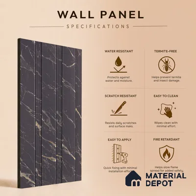 Graphite Grey Marble Look PN 06085 9.5 ft x 4.6 inch Charcoal Panel - 8 mm | Suitable for Feature Wall, TV Unit & Living Room | Width is Subjected to 5% Variation