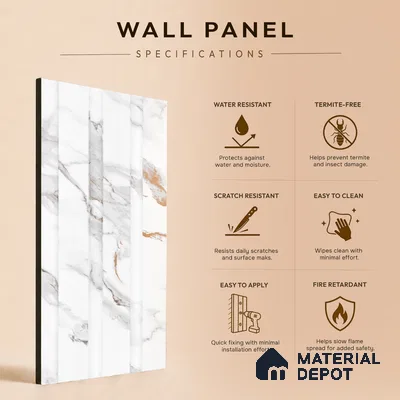 Ivory Pearl Marble Look PN 06086 9.5 ft x 4.6 inch Charcoal Panel - 8 mm | Suitable for Feature Wall, TV Unit & Living Room | Width is Subjected to 5% Variation