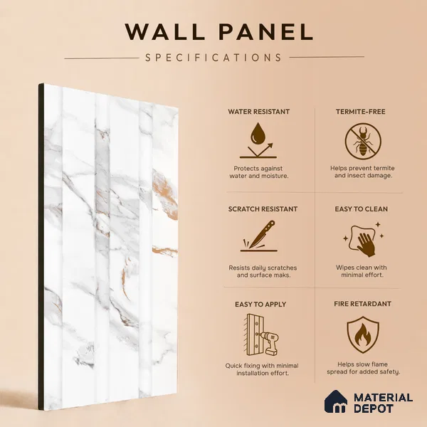 Ivory Pearl Marble Look PN 06086 9.5 ft x 4.6 inch Charcoal Panel - 8 mm | Suitable for Feature Wall, TV Unit & Living Room | Width is Subjected to 5% Variation