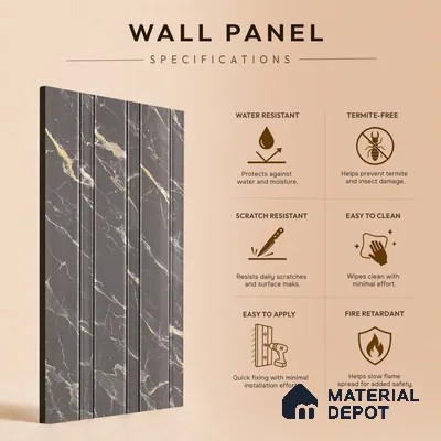 Mid Grey Marble Look PN 06087 9.5 ft x 4.6 inch Charcoal Panel - 8 mm | Suitable for Feature Wall, TV Unit & Living Room | Width is Subjected to 5% Variation