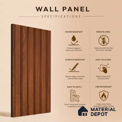Wooden Look PN 06539 8 ft x 0.4 inch Charcoal Panel - 11 mm | Suitable for TV Unit, Living Room & Bedroom | Width is Subjected to 5% Variation