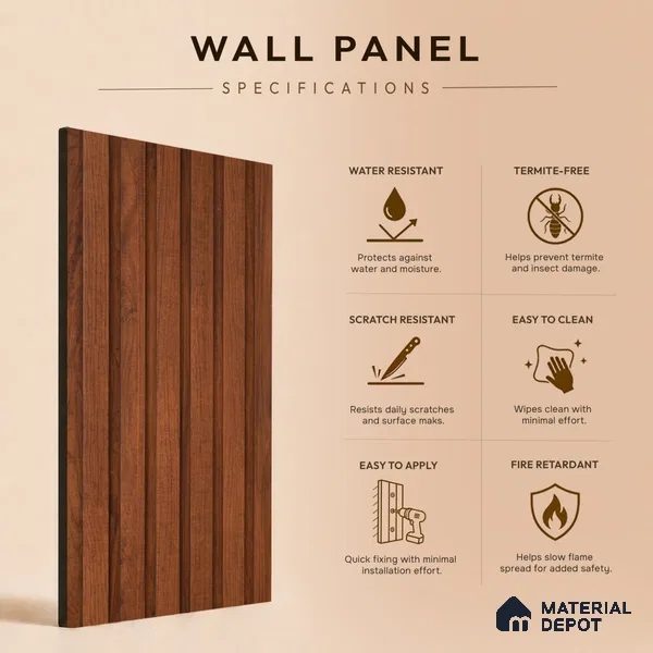 Wooden Look PN 06539 8 ft x 0.4 inch Charcoal Panel - 11 mm | Suitable for TV Unit, Living Room & Bedroom | Width is Subjected to 5% Variation