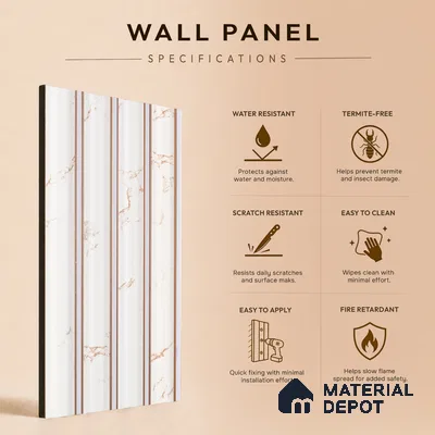 Ivory Beige Marble Look PN 06802 8 ft x 4.9 inch Charcoal Panel - 12 mm | Suitable for Living Room, Bedroom & TV Cabinet | Width is Subjected to 5% Variation