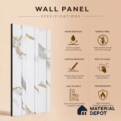Dove Grey Marble Look PN 06846 9.2 ft x 4.9 inch Charcoal Panel - 12 mm | Suitable for Living Room, Bedroom & TV Cabinet | Width is Subjected to 5% Variation
